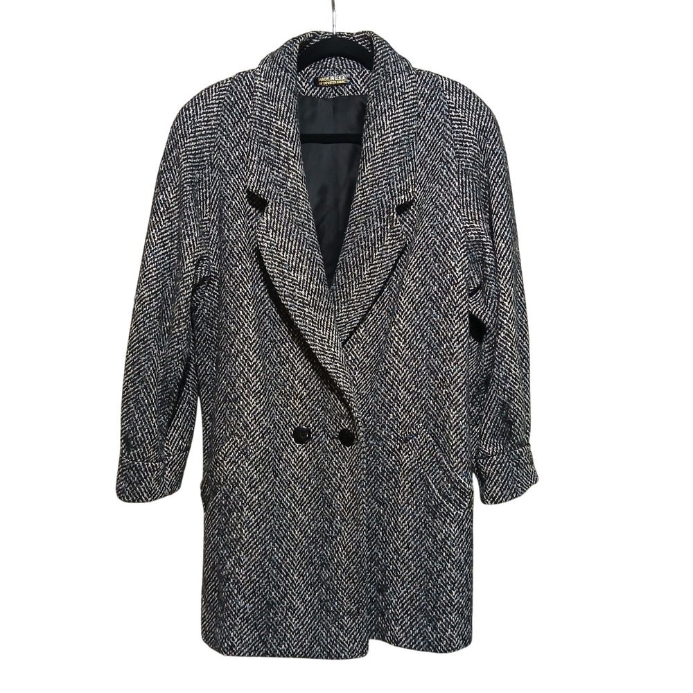 GLENBROOKE Women's Herringbone Tweed Double Breasted‎ Blazer Coat Size 14